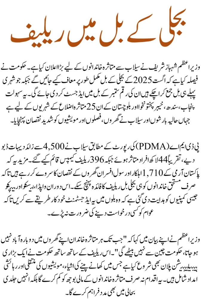 PM Shehbaz Sharif Announced Electricity Bill Relief For August–September 