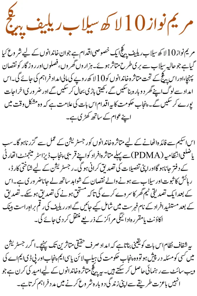 Maryam Nawaz 10 Lakh Flood Relief Package Registration Process