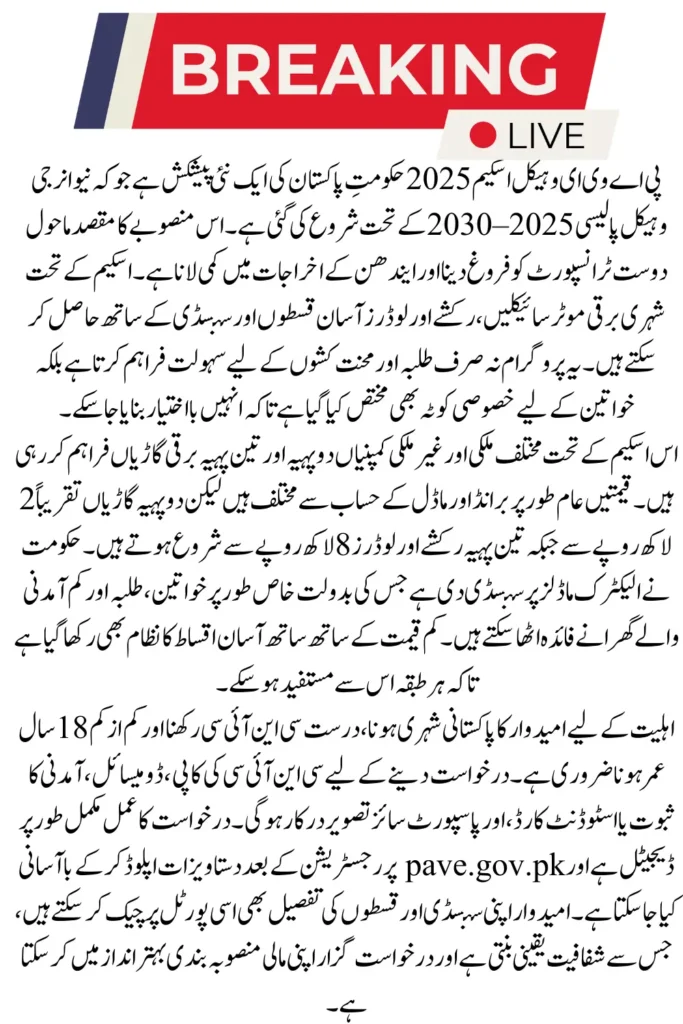 Pave gov pk Vehicles Prices List and Subsidy Details Electic Bike and Rickshaws Prices