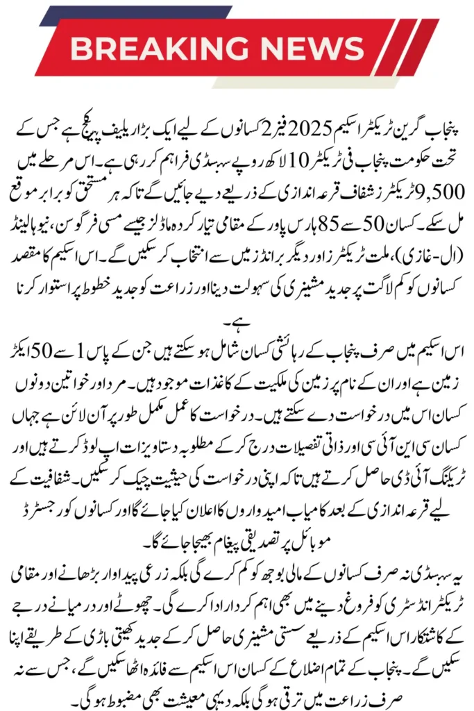 Punjab Green Tractor Scheme 2025 Phase 2 Eligibility and Subsidy Details