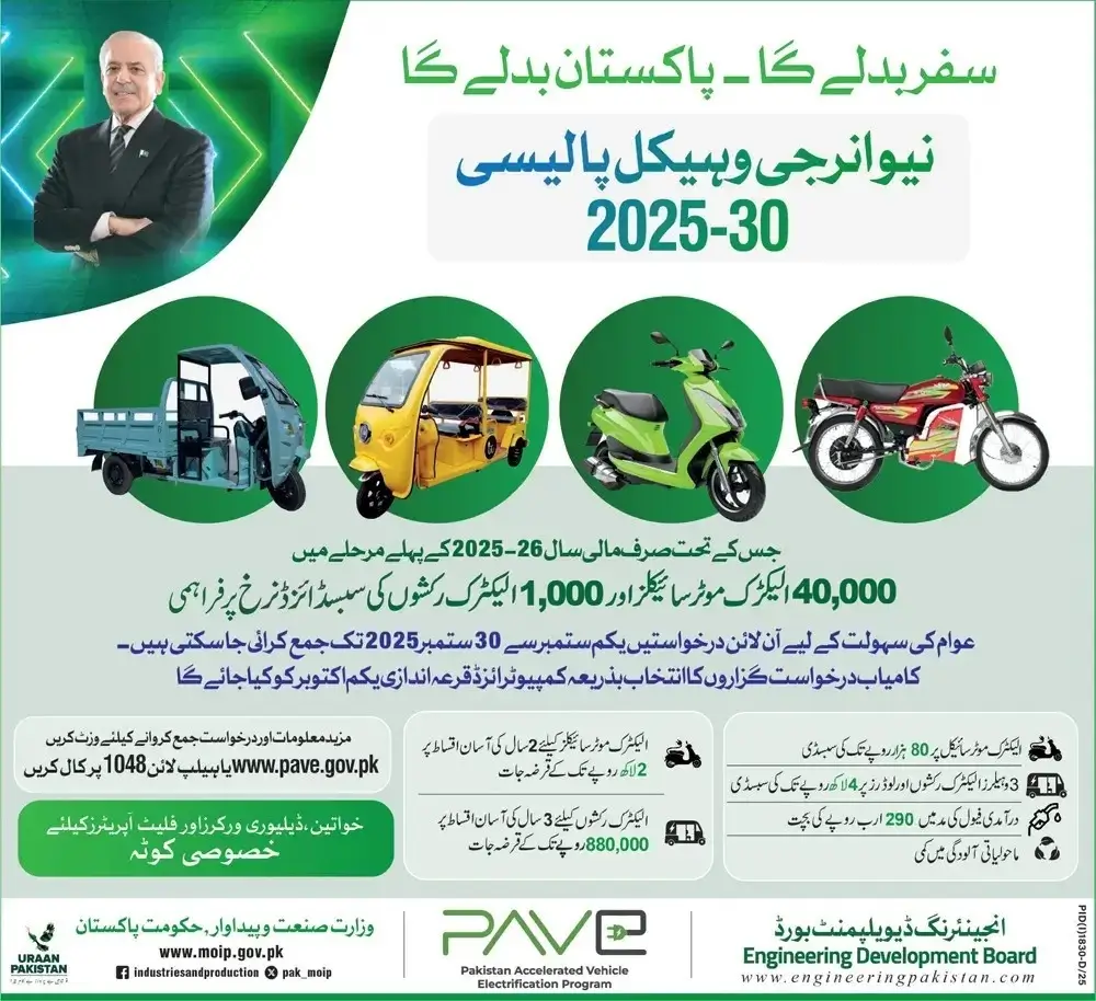pave.gov.pk | PM Electric Bike and Rikshaw Scheme 2025 Online Registration