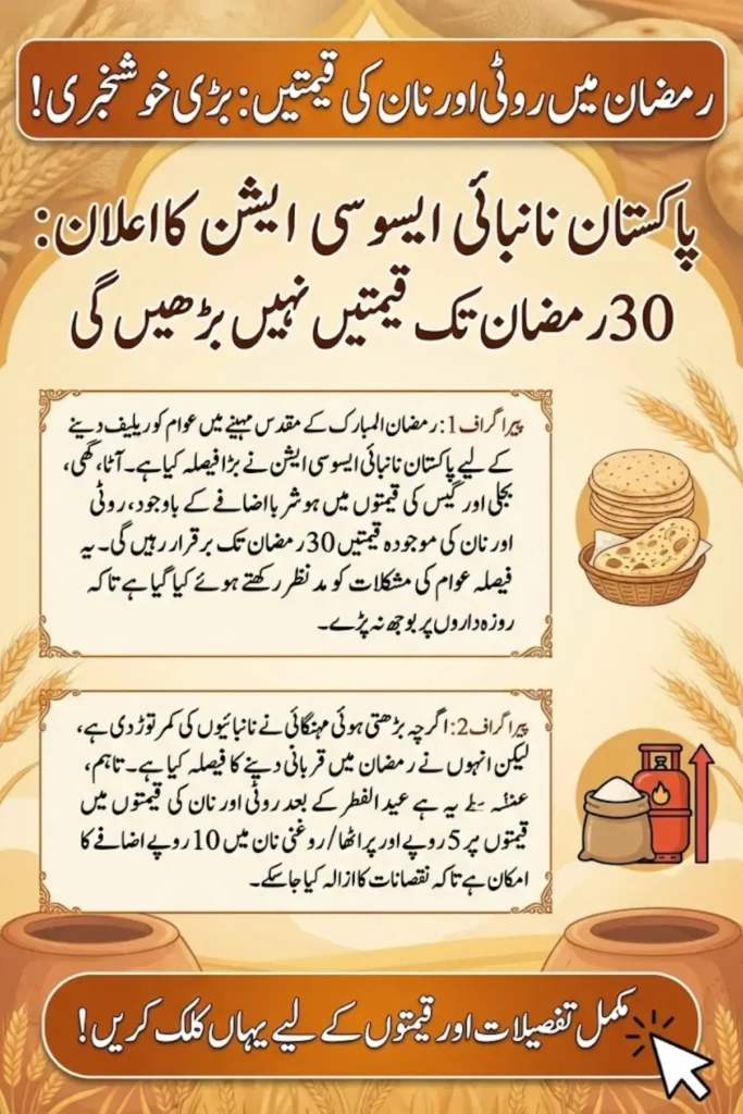 Roti and Naan Prices Announced for Ramadan: Rates to Remain Unchanged Until 30th Ramazan